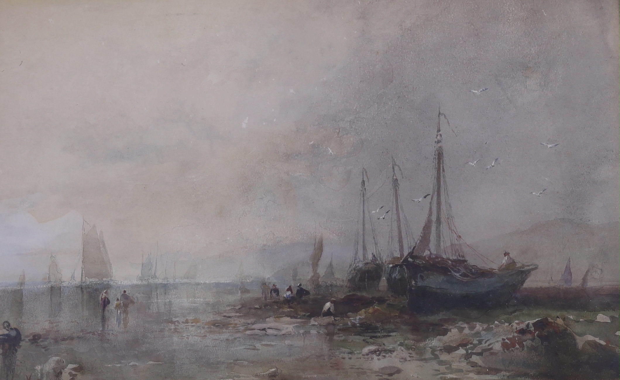 Albert Pollitt (1856-1926), watercolour, Fishing boats at low time, signed and dated, 27 x 42cm